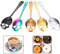 304 Edelstahl-Löffel für Zucker, Tee, Totenkopf, Kaffee-Rührlöffel, geschlitzter Metalllöffel, Espressolöffel für Dessert, Kuchen (Set mit 5 gemischten Farben)