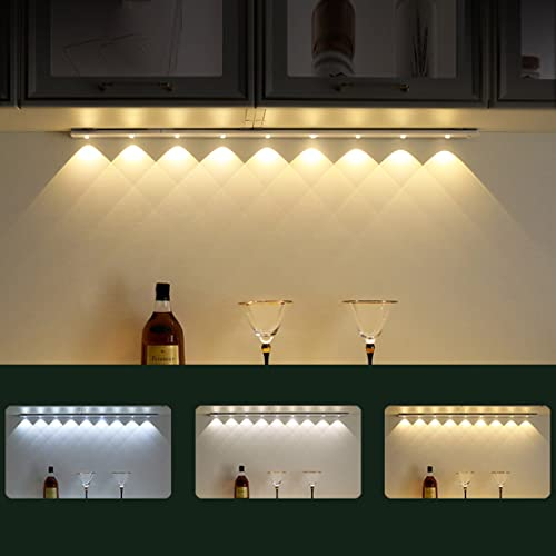 LED Schrankleuchte Küche mit Bewegungsmelder Unterbauleuchte Batteriebetrieben Akku Kabellos USB Aufladbar Dünn Schranklicht mit Schalter Magnetic Lampe,3000K/4000K/6000K,Weiß (90cm 9LEDs 3600mAh)
