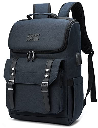 YALUNDISI Mochila vintage de viaje para laptop con puerto de carga USB para mujeres y hombres, mochila universitaria para laptop de 15.6 pulgadas, color azul