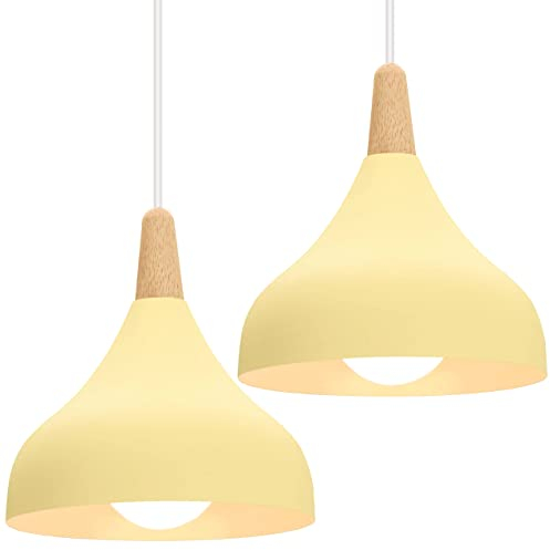 iDEGU 2 Stück Kronleuchter, Retro, Hängeleuchte, modern, Tropfen-Stil, Hut, Deckenleuchte, E27, Metall, Hängeleuchte für Schlafzimmer, Esszimmer, Küche, Ø 20 cm (Hellgelb)