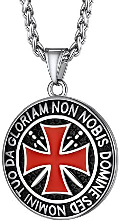 Richsteel Collier Croix Pendentif Ronde Acier Inoxydable Chevaliers Templiers Celtique Chaîne Corde 55+5CM Argent