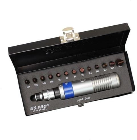 US PRO Industrial Impact Driver Set 14pc with S2 Bits 1/2 Square DR Hex Chuck 2292