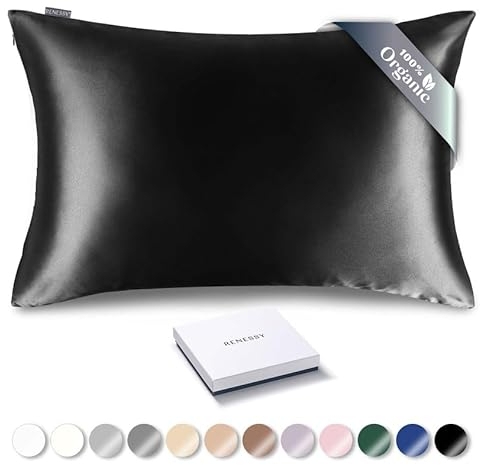 RENESSY Kissenbezug aus 100% Bio-Seide 50x70 cm - 22 Momme Maulbeerseide, Güteklasse 6A, Oeko-Tex zert. in Deutschland - Luxus für Haar und Haut, 1 Stück (Schwarz)