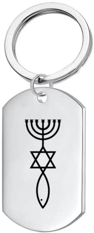 Edelstahl Messianischer Siegel Schlüsselanhänger, Religiöser Jüdischer David Stern Menorah Ichthys Christlicher Glaube Amulett Schlüsselbund für Frauen Männer Israel Jerusalem Schmuck Geschenke