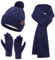 Bequemer Laden Damen Winter Warm Beanie Mütze Touchscreen Handschuhe Lang Schal Set mit Fleece Gefüttert, Thermo Wintermütze Strickmütze mit Bommel Schals Winterhandschuhe Frauen Geschenk, Marineblau