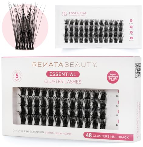 Renata Beauty Essential Look 48er-Multipack Cluster-Wimpern zur DIY Wimpernverlängerung - Wiederverwendbare weiche Wimpernbüschel - Ultradünnes Transparentes Band – Wimpern Cluster NATÜRLICHER Look
