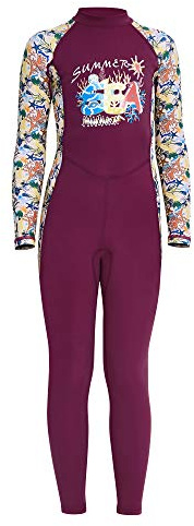 AIWUHE Kid's Full Body Swimwear Boys&Girls One Piece Swimsuit Long-Sleeve Water Sports Rash Guard UPF 50+ Sunsuit Sets Rose 4-5T L