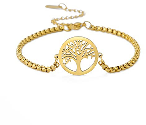 SIPURIS Bracelet arbre de vie en acier inoxydable pour homme et femme - Bracelet à breloques arbre de vie pour homme et femme - Amulette de protection - Bijoux cadeaux pour femmes, filles,