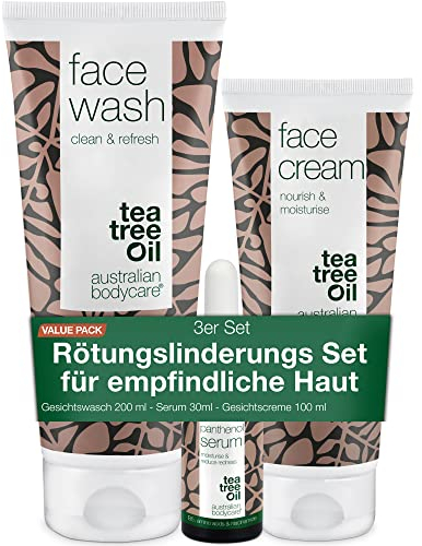 Rötungslinderungs Set - Gesichtswaschmittel, Creme & Serum zur Beruhigung und Entspannung der Haut - Entzündungshemmende Formel mit Panthenol - Ideal für empfindliche und Akne-anfällige Haut