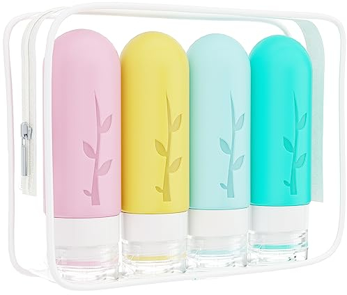 TEIVUL 4 PCS Silicone Travel Bottles for Toiletries, 90 ml Portable Leak Proof Refillable Squeezable Containers TSA Approved Size Containers Lotion Liquid Shampoo-BPA Free travel toiletries