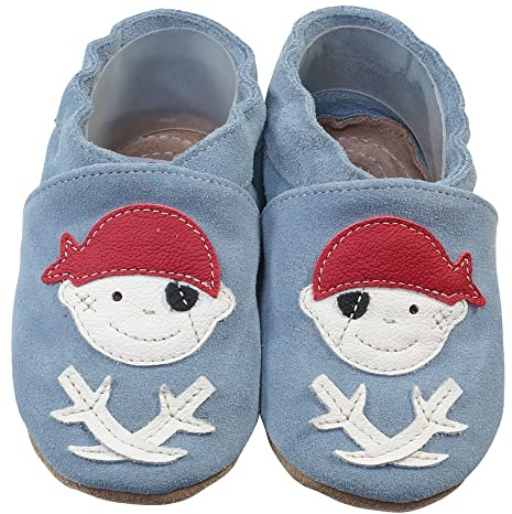 HOBEA-Germany Kitaschuhe Safestep, Kinderhausschuhe, Lederschuhe (Pirat hellblau, 24/25)
