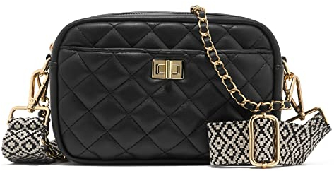 ZOUIQSS Damen Umhängetasche Leder Raute Frauen Crossbody Schultertasche Metallknopf Handtasche mit verstellbaren Schultergurten(Schwarz(3.5CM) Farbe35)