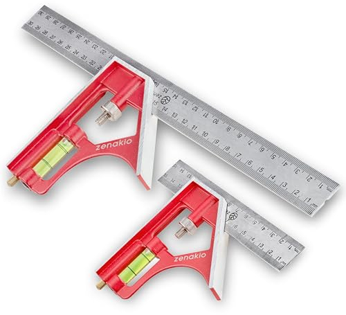 Zenakio Équerre Combinée 300mm et 150mm (Set de 2) - Mesure et Marquage Précis - Règle d'Angle en Acier Inoxydable - Idéal Travail du Bois et Métal - Equerre Professionnelle Combinée Zenakio