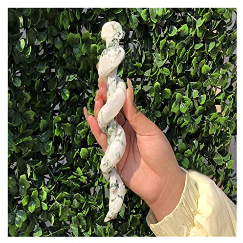 BAWHO Fluorit, Moos, Achat, Schlange, Zepter, Kristall, Tier, Zauberstab, Exemplar, Penculiar, Schlange, Totem, Schnitzerei, Zauberstab, Punkt-Ornamente QINTINYIN (Color : Moss Agate)