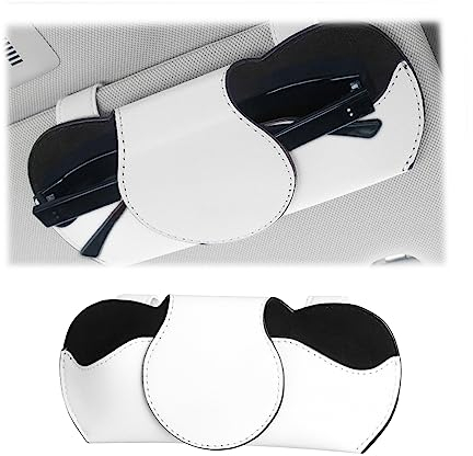 JNNJ Brillenhalter für Auto Leder, Auto Sun Visor Aufbewahrungstasche PU Leder, Aonnenblenden Auto Organizer, Multifonction Brillenetui, Für alle Fahrzeuge(Weiß)