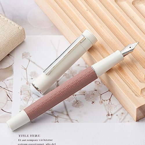 Hongdian 1862 Fountain Pen, Iridium Fine Nib with Ink Converter, Fresh Cocoa Coffee Contrasting Color Smooth Writing Pen with Metal Box Set