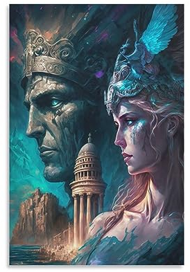 Poster mit griechischer Mythologie, Athena und Poseidon, Kunstdruck, Wandbild, Malposter zum Aufhängen, Familiendekoration, 30 x 45 cm