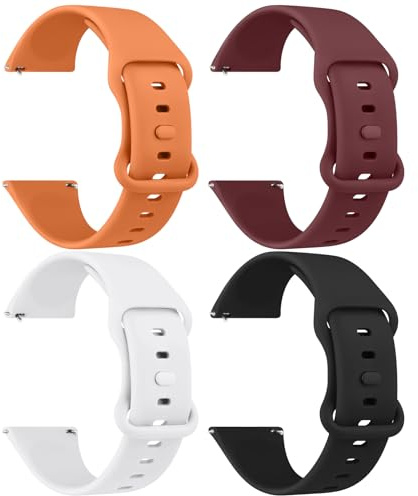 AK Pack 4 Bracelets de Montres Silicone avec Nouvelle Boucle 20mm 22mm, Remplacement Dégagement Rapide pour Femme Homme 20mm, 22mm (22mm, Orange/Vin Rouge/Noir/Blanc)