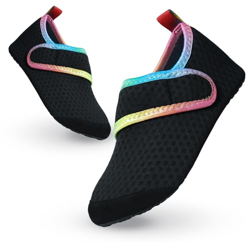 Badeschuhe Kinder Wasserschuhe Mädchen Jungen Schwimmschuhe rutschfest Schnell Trocknend Strandschuhe Sommer Aquaschuhe Barfußschuhe Kleinkind für Pool Beach Barfuss Surfen Yoga 26/27 EU Schwarz