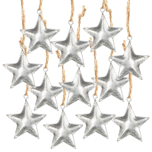Logbuch-Verlag 12 Metallsterne Weihnachten Deko Silber 4 cm Sterne zum Aufhängen Weihnachtsbaumanhänger aus Metall