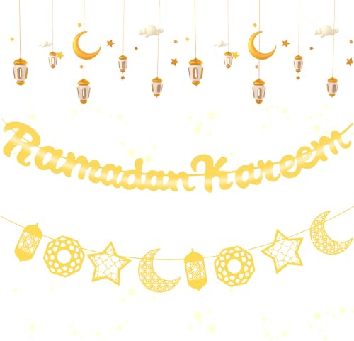 Gcffom Ramadan Kareem Girlande, Eid Mubarak Dekoration, Ramadan Mubarak, Gold Glitzerndes Ramadan Kareem Banner, Ramadan Dekoration, Ramadan Banner Für Haus Party Lieferung Ramadan
