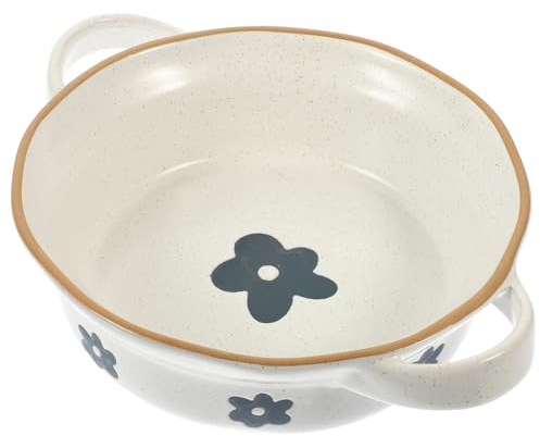 Ciieeo Ciotola in Ceramica Con Doppio Manico Per Zuppe e Insalate Design Antiscivolo Lavabile e Riutilizzabile Per Hotel e Uso Quotidiano