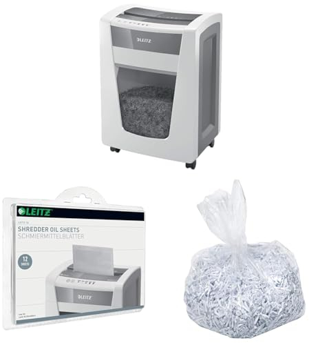 Leitz IQ Set Office Pro Aktenvernichter, Mikroschnitt, Sicherheitsstufe P6+, 6-5 Blatt Kapazität (70-80 g/m²), 30L Abfallbehälter, 80100000 + IQ Ölblätter 80070000 + IQ Poly-Auffangbeutel 80080000