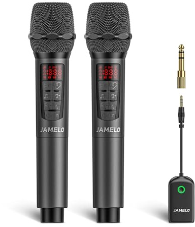 JAMELO Kabelloses Mikrofon, 2.4G Handmikrofon mit Hall & Equalizer, Bluetooth-Empfänger, für Karaoke, Kirche, Hochzeit, DJ, Rede, KTV, 30m/100ft Reichweite