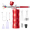 Mini Aerógrafo Set Con Compresor de Aire, Kit Inalámbrico Portátil y de Mano Recargable Con Boquilla de 0,3 mm Para Maquillaje, Decoración de Pasteles (Rojo)