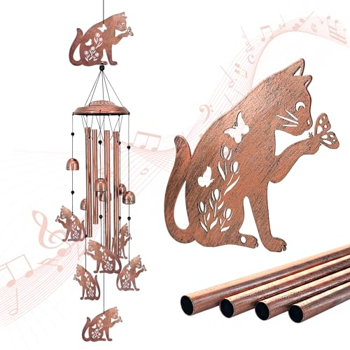 Katzen-Windspiel für draußen, Katzengeschenke für Frauen/Männer/Mutter/Oma/Sympathiegeschenk/Gedenkgeschenk/Geburtstag/Festival-Geschenke, Metall-Windspiele für drinnen und draußen,