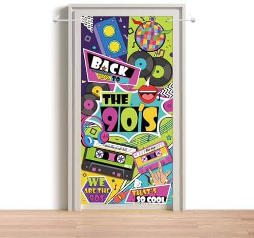 Back to The 90's Party Door Banner, 90s Themed Hip Hop Graffiti Photography Backdrop for Photoshoots, Retro Hanging Banner Background for Birthday Photo Booth Studio Props Decoration,185x90cm