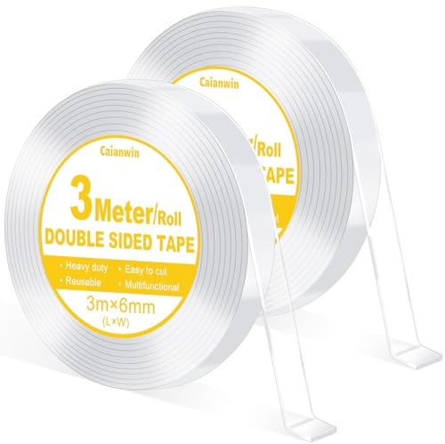 Caianwin Mini 6mm Doppelseitiges Klebeband Extra Stark Double Sided Tape Transparent Nano Tape Ablösbar Doppelseitig Klebeband für Dekorative Gegenstände, Kleine Ornamente, Fotowände(6M/2 Rollen)