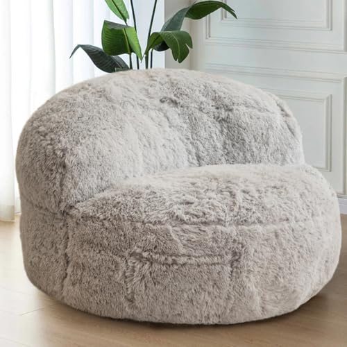 BYBYME Riesiger Sitzsack-Stuhl, übergroßer Sitzsack Sofa Couch für Erwachsene und Kinder, künstlicher Halbmond Soja-Beutel für Lesen Entspannen, Grau