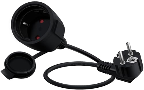 HuaLiSiJi Cable Extensión Schuko 90 Grados 16A 250V Cable Alargador Schuko Macho y Hembra 2AC IP44, para Uso al Aire Libre o en Interiores, en el Hogar, en la Oficina (Negro, 2m)