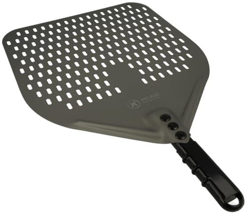 MIGASE - Perforierte Pizzaschaufel mit extra großer Auflagefläche von 35x30cm. Harteloxiertes Aluminium mit Silikongriff. 55cm Gesamtlänge. Pizzaschieber