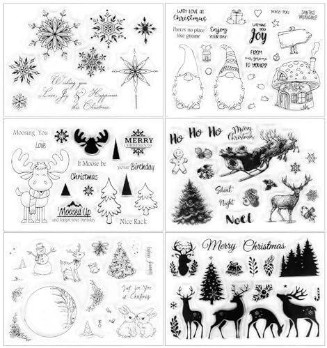 2024 Neue Silikonstempel Weihnachten 6 Blätter Clear Stamp Weihnachten, Silikonstempel Winter Frohe Weihnachten Stempel für DIY Bullet Journal Scrapbooking Fotoalbum