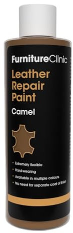 Furniture Clinic Leather Repair Paint & Dye | Self Seal Colourant for Quick and Easy Leather Repair | Suitable for Leather Sofas, Leather Car Seat, Shoes, Handbag, and More - Camel, 250ml