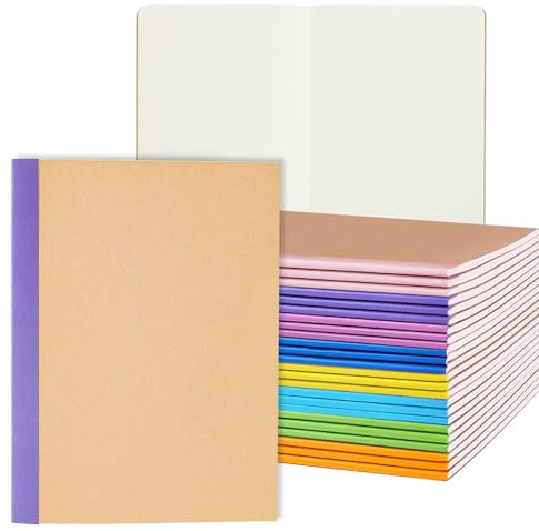 24 Pack A5 Kraft Notebooks, Blank Journal Bulk for Writing, Sketching, Drawing, 60 Pages, 8 Colors Small Journals, Travel Journal Set, Students and Office Supplies, 8.3x5.5 Inch