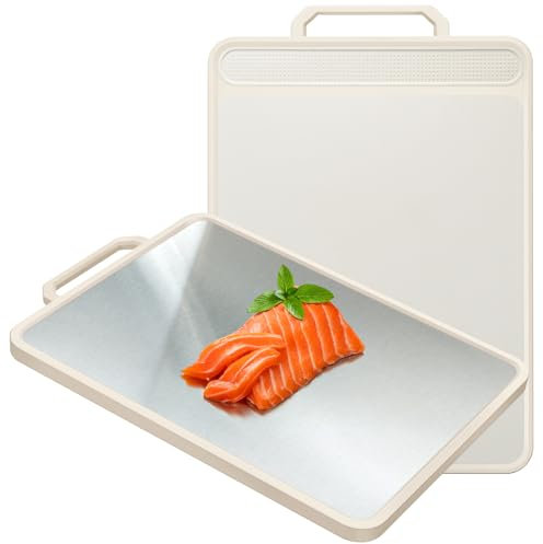 Gourmetop Schneidebrett aus Edelstahl, großes Schneidebrett, doppelseitig, Stahlschneidebrett, 100 % lebensmittelecht, Schneidebrett aus Edelstahl, multifunktional, spülmaschinenfest, Geschenkbox,