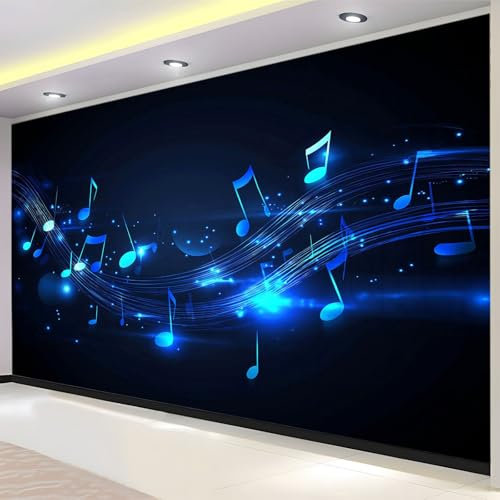 Blue Large Wall Art Photo Wallpaper 250 x 175 cm Music Notes Music Score Mural Wallpaper Non-Woven Wall Art Living Room Bedroom Office Picture Design Wall Paper Mural Giant Poster