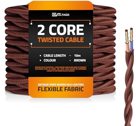 DC VOLTAGE Cable flexible trenzado de 2 hilos para lámparas, 10 m, 32,8 pies, para iluminación vintage, bricolaje, iluminación, electrodomésticos, tela trenzada. (Marrón)