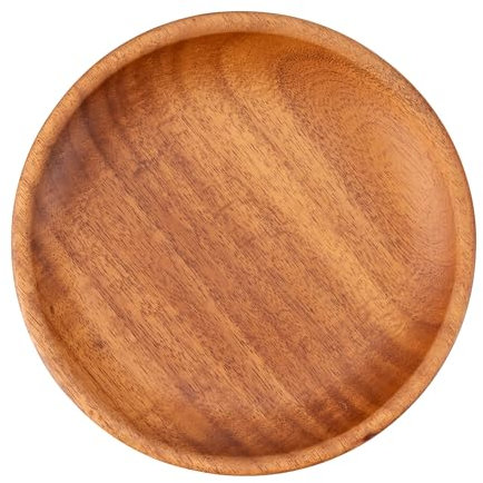 Decorasian Holzteller rund – Großer Akazienholz Teller, feines Holzgeschirr – Flacher Platzteller aus Holz, ideal als Dekoteller und zum Servieren - Natur 14cm
