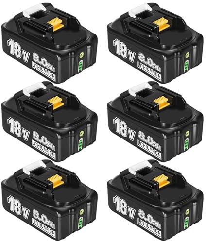 6 Pack 8.0Ah Replacement Lithium-ion for Makita 18V Battery BL1850B BL1850 BL1830 BL1840 Compatible with Cordless Power Tools for Makita Battery 18V with LED Indicator