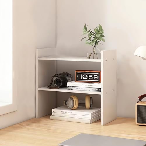 AUSHOPLAH Schreibtisch-Organizer-Regal, 2-stufiges Holz-Bücherregal, Minimalistisch, Büro-Schreibtisch-Aufbewahrungsregal, Regal