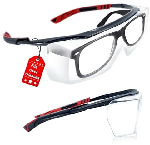 Raykce Gafas de seguridad transparentes para el trabajo, antivaho, gafas protectoras que se ajustan sobre gafas graduadas, antiarañazos con protectores laterales, para encimera, laboratorio, cocina,
