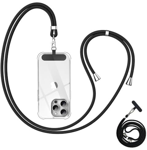 Handyband Universal für alle Smartphones, Handy Lanyard zum umhängen mit Pad,Handyband Kordel Kette für Outdoor, Reise, Unterweg Handy-Halterung,Einstellbar und Abnehmbar, Schwarz