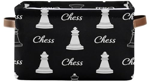 Mnsruu Foldable Storage Basket Chess Game Board Black Large Fabric Storage Box with Handle Large Cube Bins for Closet Toys, 1pcs