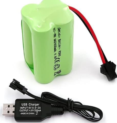 4.8V 2400mAh NiMH Battery Pack, Rechargeable SM-2P Plug with USB Charging Cable Suitable Compatible with RC/Remote Control Toy Cars, Buggy, Boats, Helicopter, Airplane, Airsoft Guns