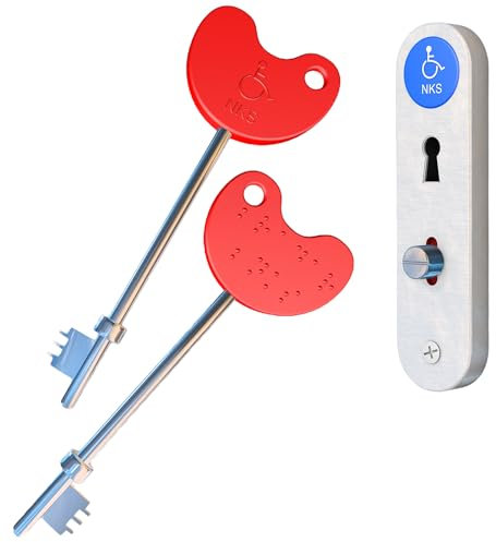 NKS Radar Key for Disabled Toilets UK with Easy Grip for Disabled Access | Red Plastic Head with Braille, Steel Disabled Toilet Key – Unlocks 10000+ Secure Toilets Across UK 2PK