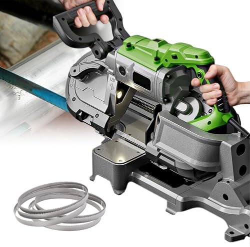 agreilduite 1100W Portable Band Saw with Removable Alloy Steel Base, 4.7-Inch Deep Cut Bandsaw for Metal,6-speed adjustment/0-45° angle cutting,Cold cutting metal saw with 3-size saw blade (6pcs)